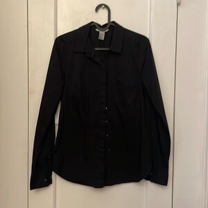 Basic black cotton blend button-down shirt